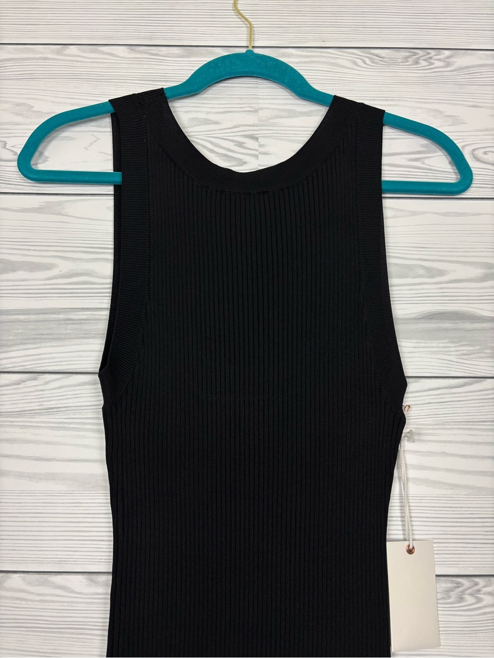 Good American Shine Scoop Back Ribbed Tank Top Midi Dress Black NWT large - Picture 3 of 9
